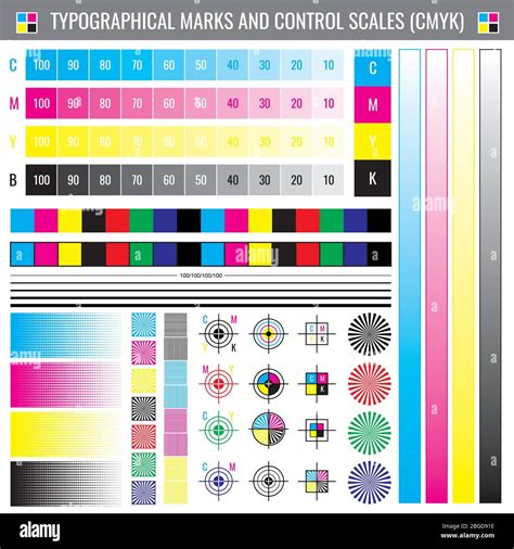 Calibration printing crop marks. CMYK color test vector document ...