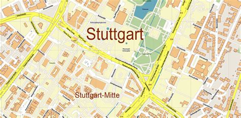 Stuttgart Germany PDF Vector Map: City Plan High Detailed Street Map editable Adobe PDF in layers