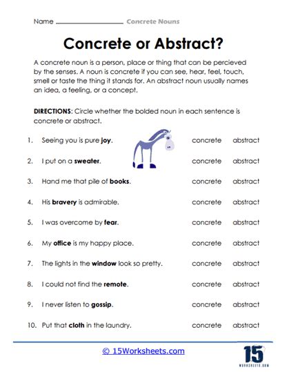 Concrete Abstract Nouns Worksheet