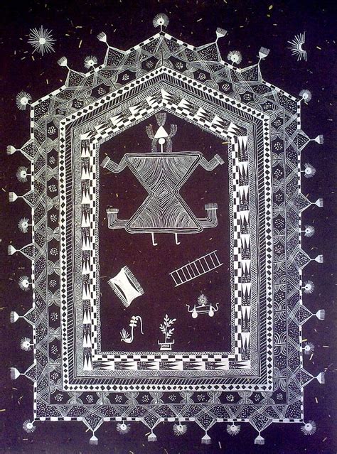 ORIGINAL WARLI PAINTING- WEDDING CHOWK Indian Folk Art Tribal ...