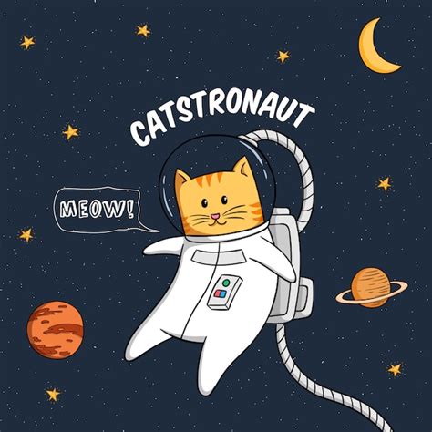 Premium Vector | Kawaii astronaut cat flying in space