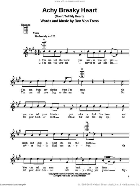 Achy Breaky Heart (Don't Tell My Heart) sheet music for ukulele | Sheet music, Virtual sheet ...