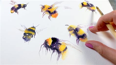 Quick and Fun Painting loose BEES in Watercolors - YouTube