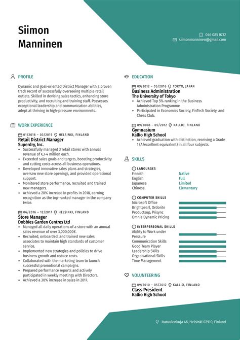 District Manager Resume Sample | Kickresume