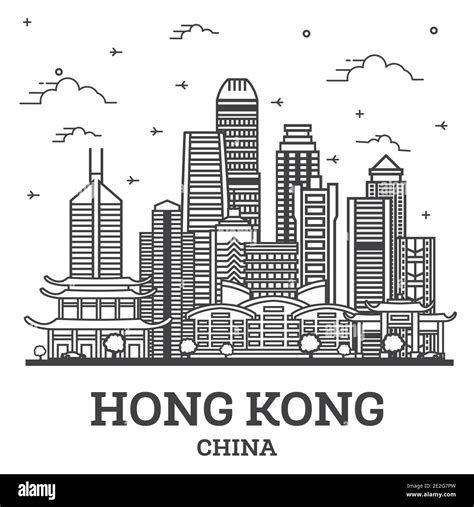 Outline Hong Kong China City Skyline with Modern Buildings Isolated on ...