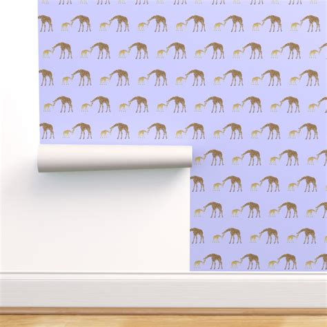 Mom and baby giraffe in purple Wallpaper | Spoonflower | Baby giraffe ...