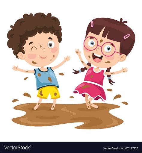 A kid playing in mud Royalty Free Vector Image | Gato vetor, Fotos de desenhos animados ...