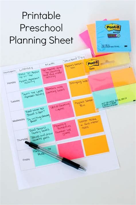 Printable Preschool Planning Sheet