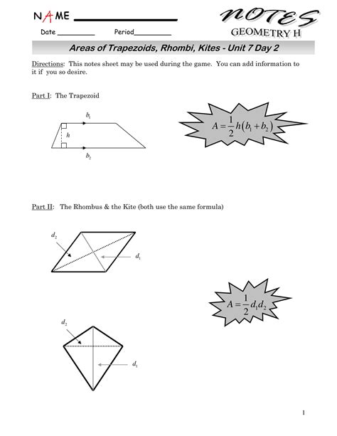 Area Of A Kite Worksheet Pdf