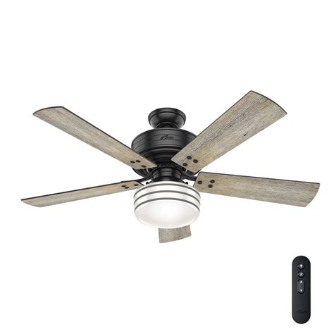 Hunter Cedar Key 52-in Matte Black LED Indoor/Outdoor Ceiling Fan with Light Kit and Remote (5 ...