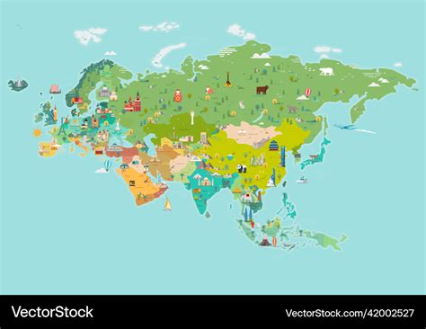 Eurasia map map with country names Royalty Free Vector Image