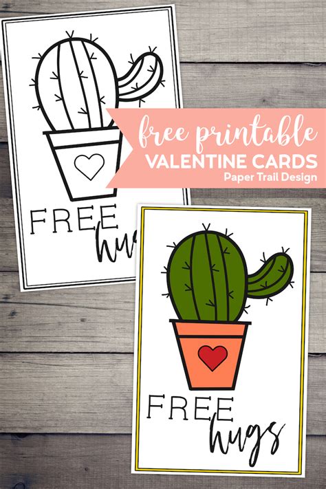 Free Printable Cactus Valentine Card {Free Hugs} - Paper Trail Design