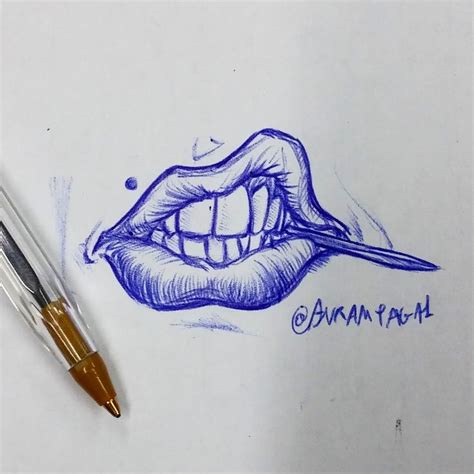 a drawing of a woman's mouth with a pen