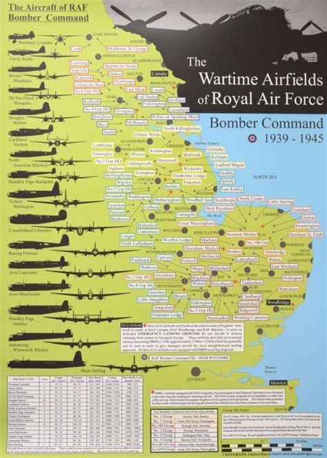 Wartime Airfields of Bomber Command Full Colour Poster Map the Wartime Airfields of RAF Bomber ...