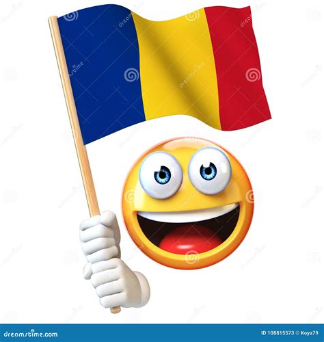 Emoji Holding Romanian Flag, Emoticon Waving National Flag of Romania 3d Rendering Stock ...