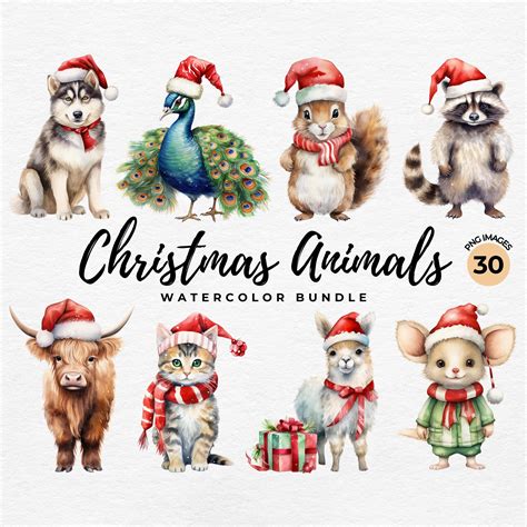 Christmas Animals Clipart PNG Watercolor Christmas Gift - Etsy Canada