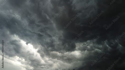 Sky and black cloud. Dark grey storm clouds. Dramatic sky. lighting in ...