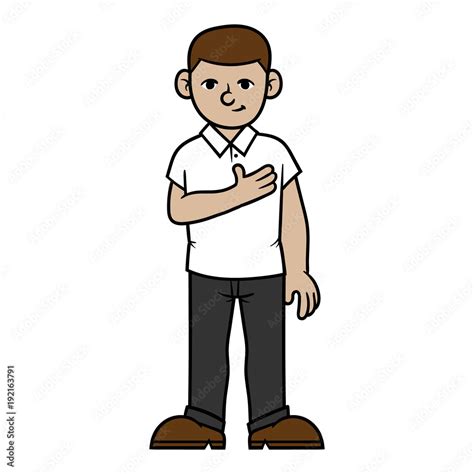 Cartoon Man With Hand on Chest Tools Illustration Stock Vector | Adobe ...