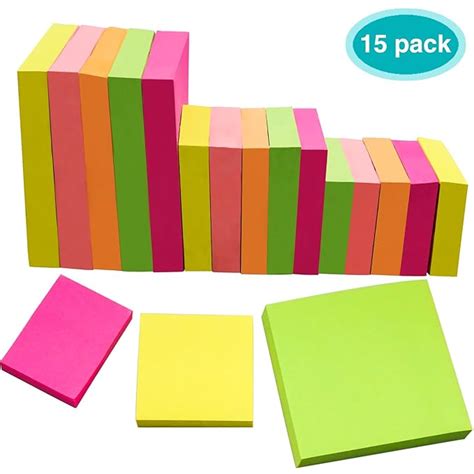 Sticky Notes, EAONE Bright Color Sticky Notes Assorted Sizes (3 X 3 in, 2 X 2 in, 1.5 X 2 in ...