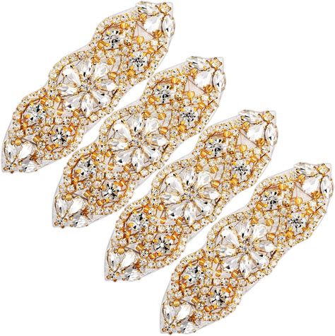 Amazon.com: 4 Pieces Rhinestone Applique Rhinestone Iron on Patch ...