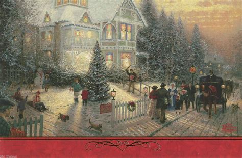 Five Thomas Kinkade Design PXX132E Glitter Christmas Cards by Hallmark ...