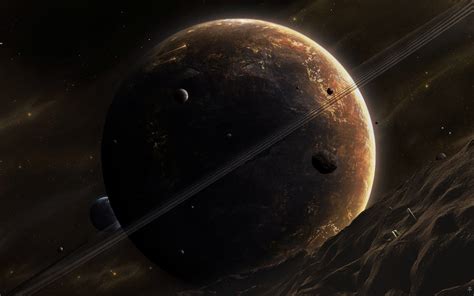 HD Space Art-Outpost of the Huge Dark planet - 1920x1200 wallpaper ...