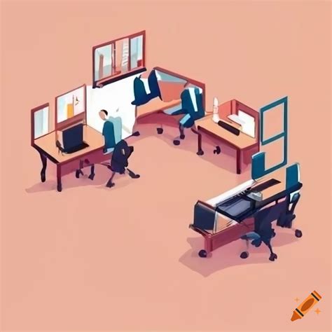 Office illustration with employees working at desks on Craiyon