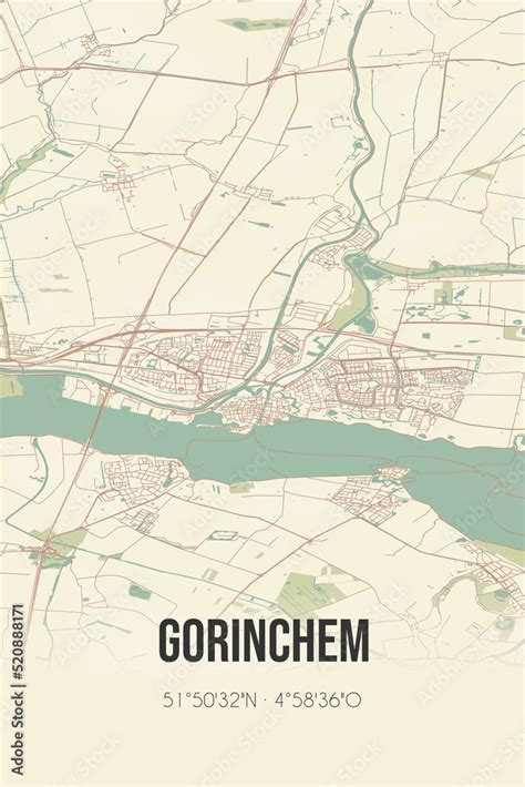 Retro Dutch city map of Gorinchem located in Zuid-Holland. Vintage street map. Stock ...