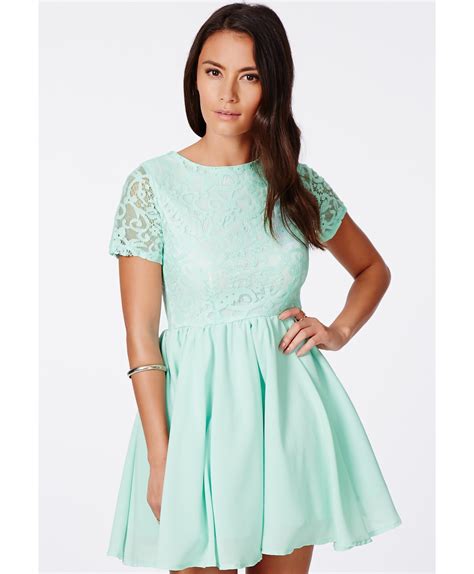 Missguided Sofitha Mint Lace Puffball Skater Dress in Green (mint) | Lyst