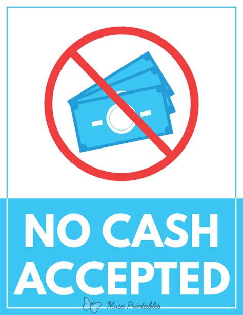 Printable No Cash Accepted Sign