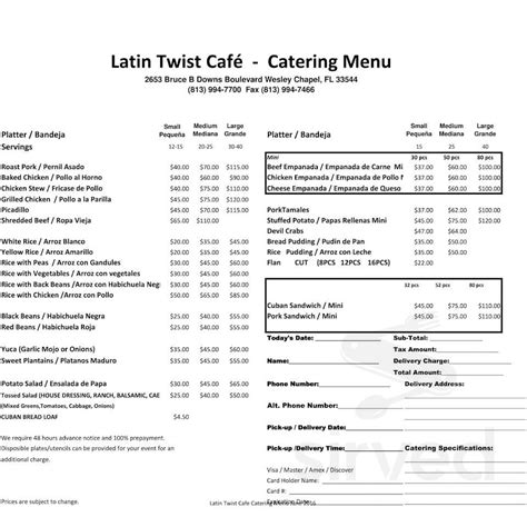 Latin Twist Cafe menu in Wesley Chapel, Florida, USA