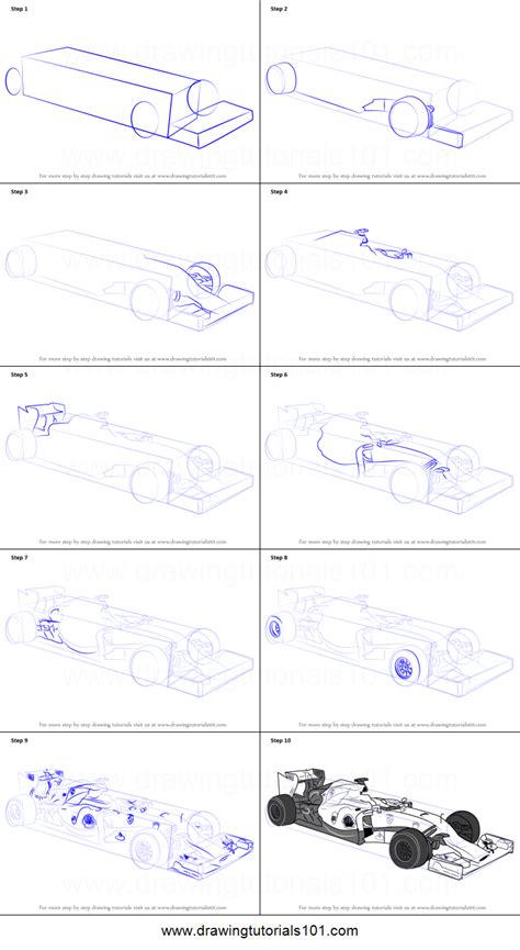 How to Draw F1 Car Printable Drawing Sheet by DrawingTutorials101.com ...