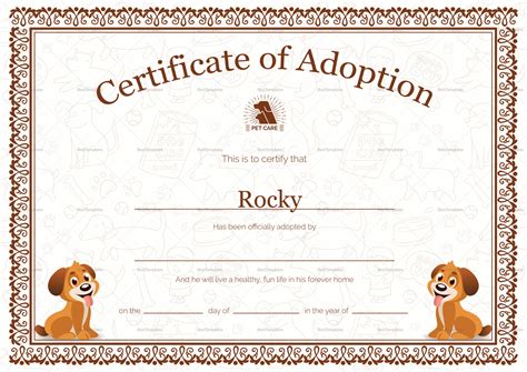 Kitten Adoption Certificate regarding Service Dog Certificate Template ...