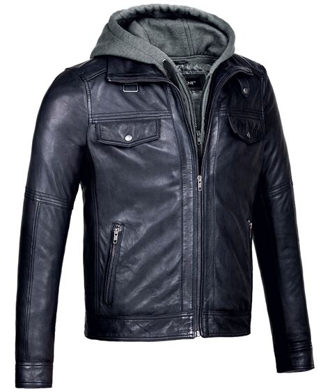 Mens Hooded Leather Bomber Jacket - Coat Nj