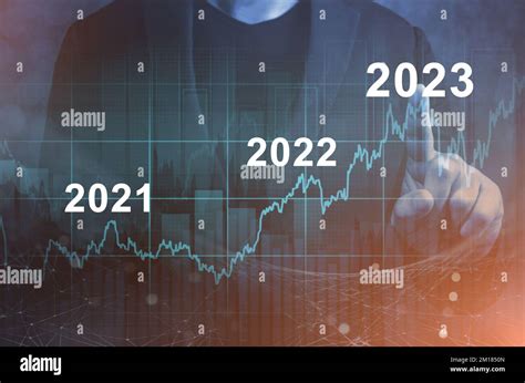 Development of successful economic growth in 2023, 2024 concept. Businessman forecast analysis ...