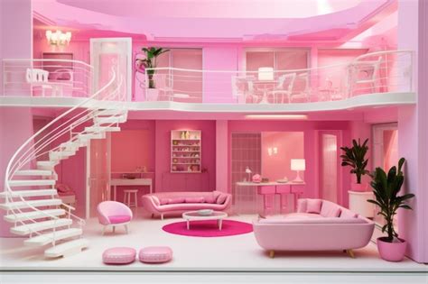 Premium Photo | Barbie doll pink interiour modern house every furniture ...