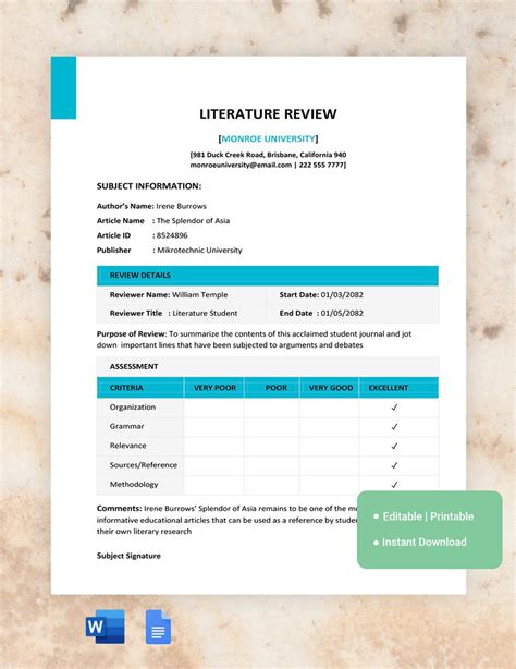 Literature Review Template in Word, Google Docs - Download | Template.net