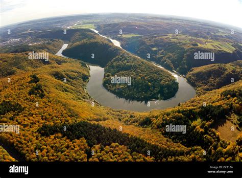 Aerial view, loop of the Saar River Stock Photo - Alamy