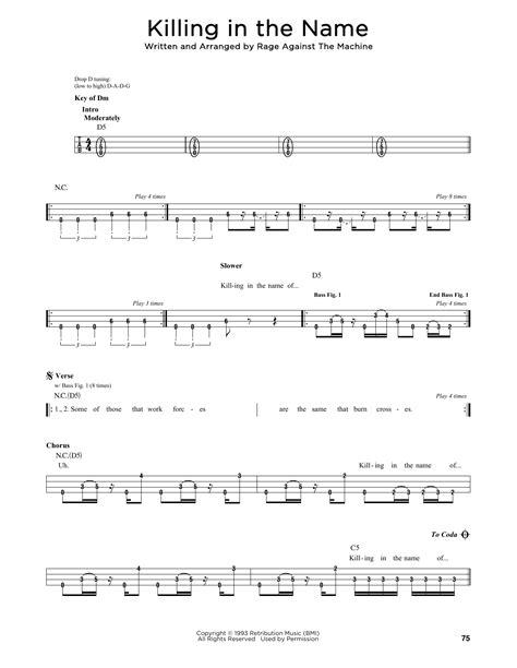 Killing In The Name by Rage Against The Machine - Easy Bass Tab - Guitar Instructor