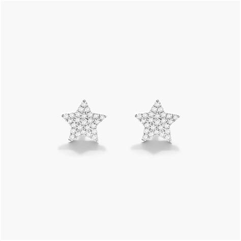 14K White Gold Star Diamond Earrings