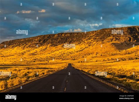 A golden October end of day along State Route 205 near Steens Mountain in Harney County, Oregon ...