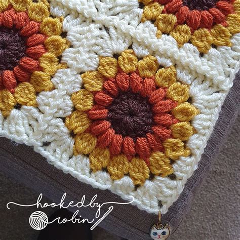 Crochet Sunflower Sunburst Granny Square — Hooked by Robin