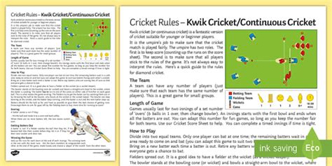 Rules for Kwik Cricket Activity (Teacher-Made) - Twinkl