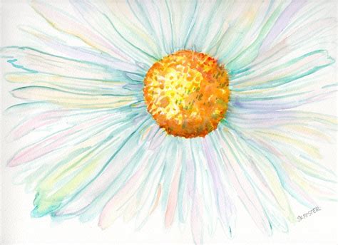 White Daisy Watercolor painting 11 x 14 by SharonFosterArt on Etsy