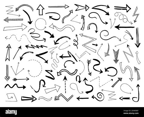 Hand drawn arrows. Sketch black arrow direction line signs. Doodle scribble monochrome way ...