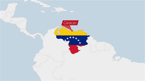 Venezuela map highlighted in Venezuela flag colors and pin of country ...