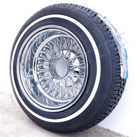 13X7 REVERSE CHROME 72 SPOKE CROSS LACE WIRE WHEELS + Whitewall Tires - Ninja Tire