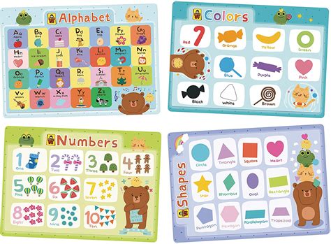 UNCLEWU Kids Educational Placemats Set of 4 : Alphabet, Colors,Numbers ...