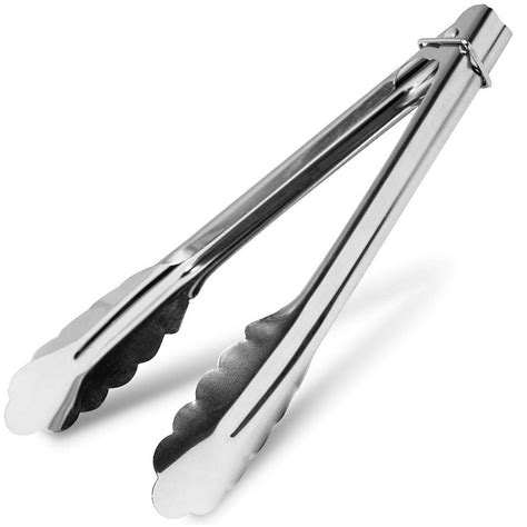 Stainless Steel Grill Tongs - 3-Pack Small Kitchen Bbq 9-Inch Grilling Tongs, Scalloped Edge ...