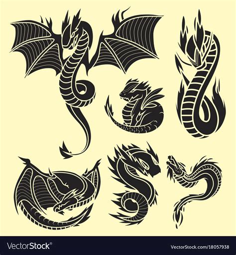 Chinese dragon silhouettes tattoo mythology tail Vector Image